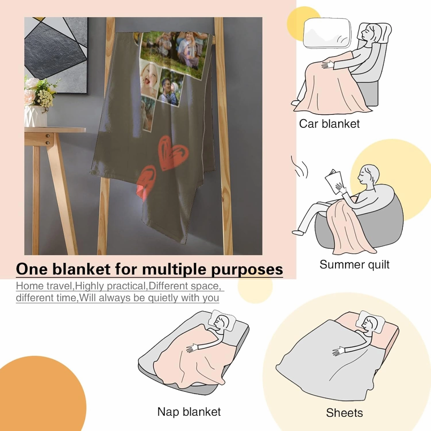 Custom Blanket with Photos Customized Photo Collage Blanket Soft Fleece Throw Blanket Personalized Picture Blanket Gift for Family Heart Collage Blanket 22 Photos (50×60 in)