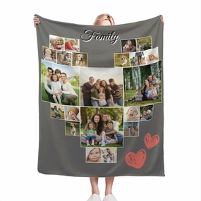 Custom Blanket with Photos Customized Photo Collage Blanket Soft Fleece Throw Blanket Personalized Picture Blanket Gift for Family Heart Collage Blanket 22 Photos (50×60 in)