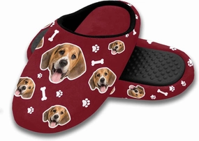 Custom Men's Warm Cotton Slippers with Face Photo Personalized Dog Paws & Bones Soft House Slippers with Anti Slip Sole for Son Husband Boys (S)