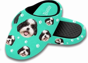 Custom Name Men's Warm Cotton Slippers with Face Photo Personalized Dog Paws & Bones Soft House Slippers with Anti Slip Sole for Son Husband Boys Boyfriend (M)