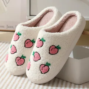 Cute Fruit Peach Pattern Slippers Warm Cozy Soft Fuzzy Fluffy Furry for Home Comfort Fall/Winter Holiday Season Indoor Warmth for Women