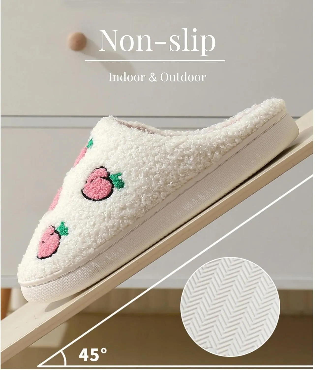 Cute Fruit Peach Pattern Slippers Warm Cozy Soft Fuzzy Fluffy Furry for Home Comfort Fall/Winter Holiday Season Indoor Warmth for Women