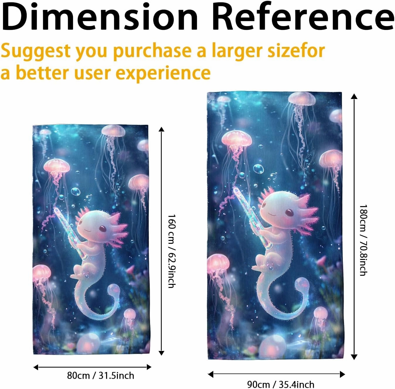 Cute Axolotl Beach Towel Peach Jellyfish Art Soft Microfiber Quick Dry Sand Free Lightweight Summertime Pool Picnic Essentials 70x35 Inch