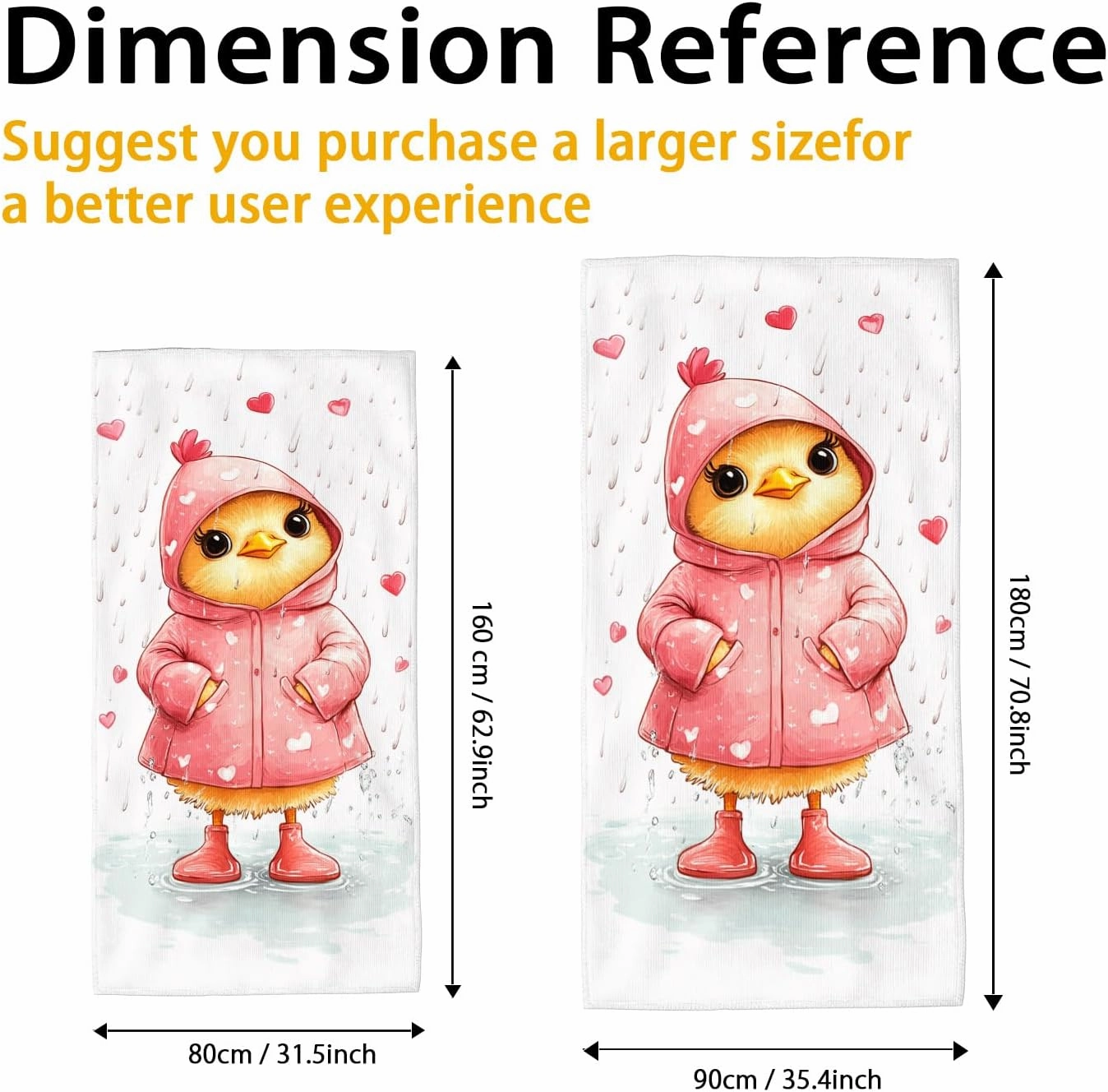 Cute Chick Rainy Day Beach Towel Peach Waterproof Microfiber Absorbent Quick Dry Sand Free Cute Cartoon Beach Blanket, Summer Travel Pool Picnic Essentials 62x31 Inch