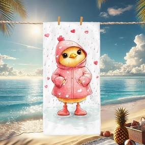 Cute Chick Rainy Day Beach Towel Peach Waterproof Microfiber Absorbent Quick Dry Sand Free Cute Cartoon Beach Blanket, Summer Travel Pool Picnic Essentials 62x31 Inch