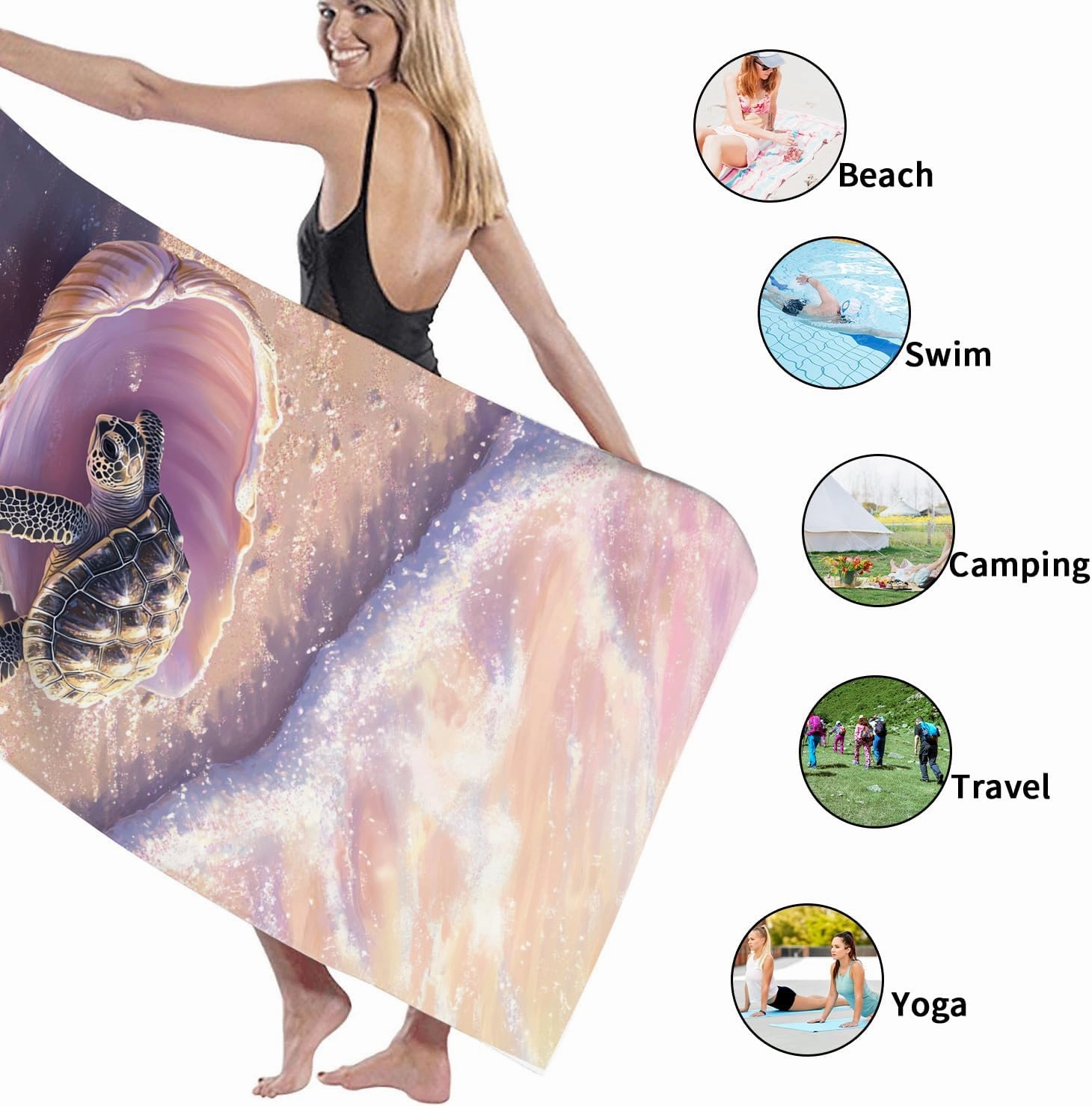Cute Turtle Shell Beach Towel Peach Coastal Ocean Scene Quick Dry Soft Lightweight Sand Free Extra Large Bath Blanket Beach Picnic Essentials 62x31 Inch