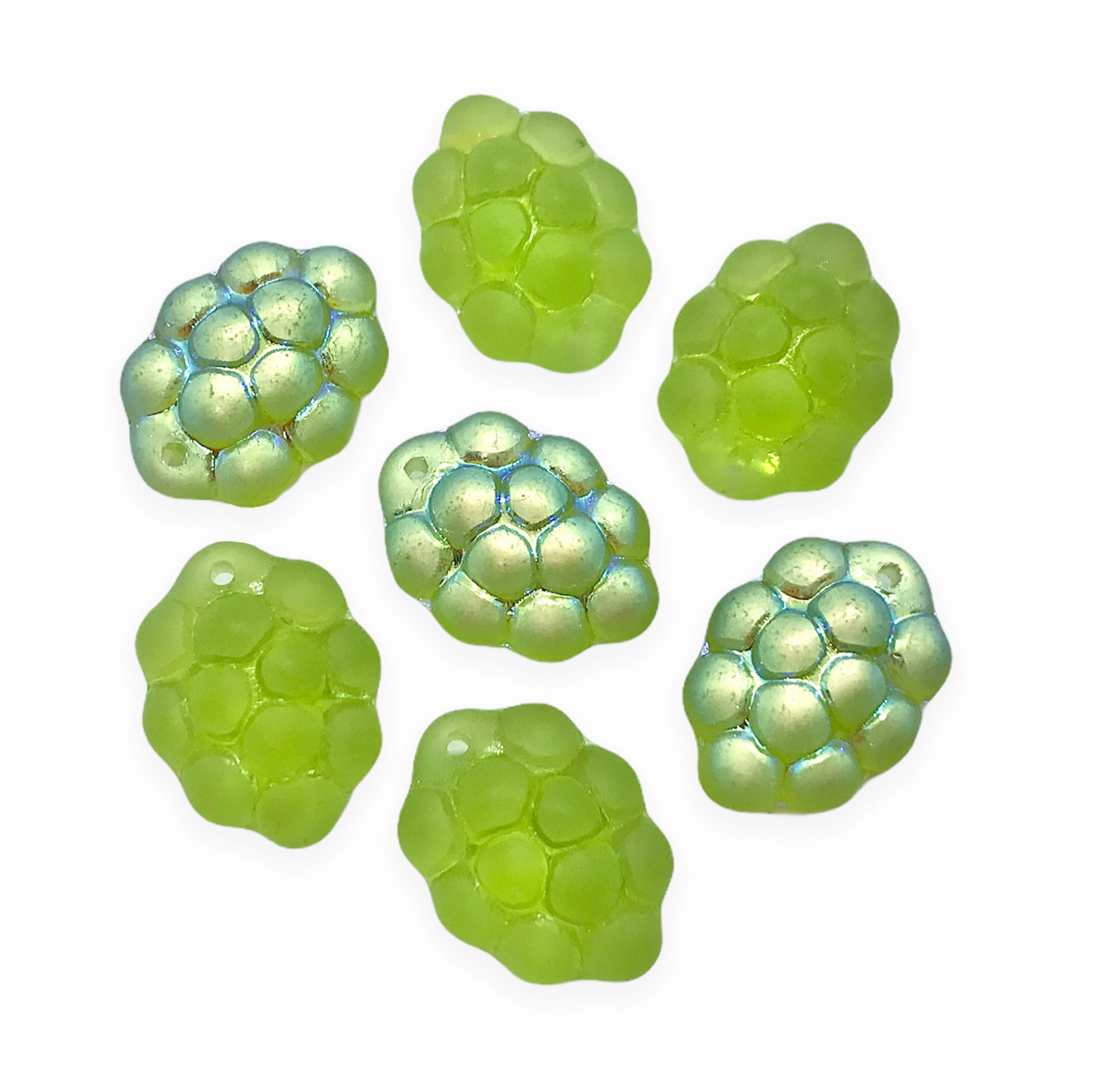 Czech glass berry fruit beads 12pc frosted olivine green AB