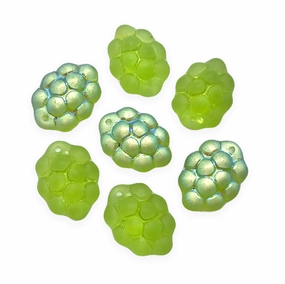 Czech glass berry fruit beads 12pc frosted olivine green AB
