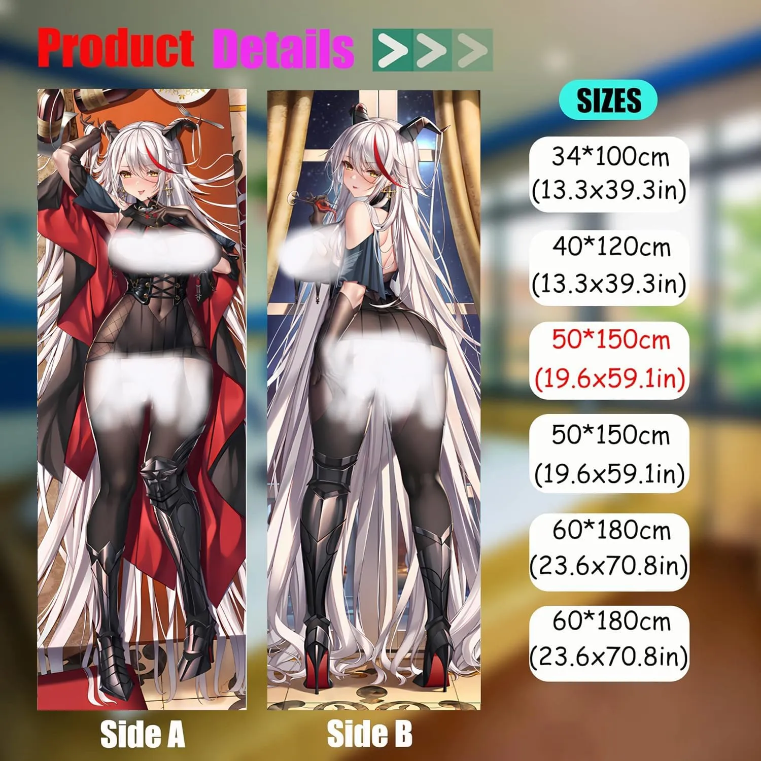 Dakimakura Anime Azur Lane Hugging Body Pillow Case, 19""x59"" Throw Pillow Cover, Double-Sided Print Bedding Decorative Pillowcase (KMS Ägir), FA11K