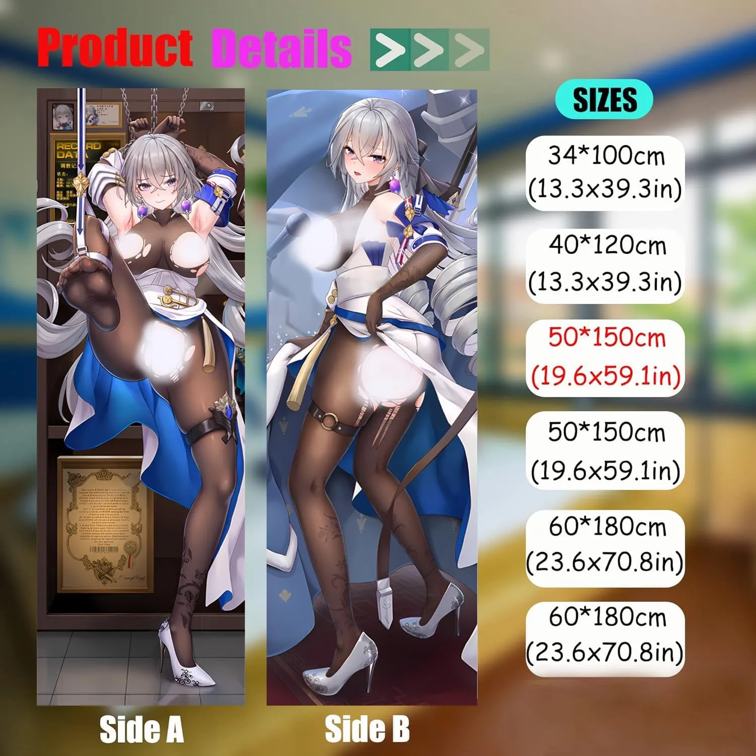Dakimakura Anime Honkai: Star Rail Hugging Body Pillow Case, 19""x59"" Throw Pillow Cover, Double-Sided Print Bedding Decorative Pillowcase (Bronya), FA09K