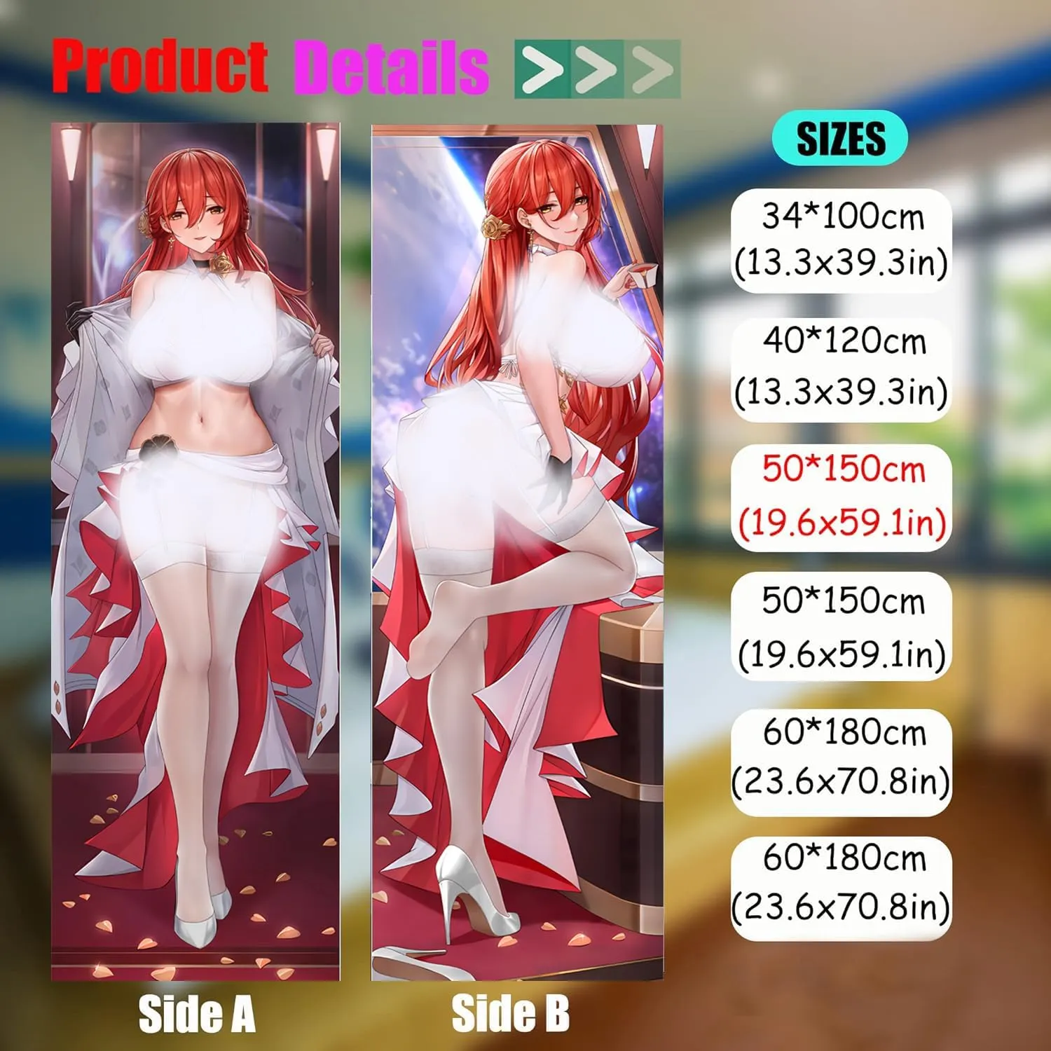 Dakimakura Anime Honkai: Star Rail Hugging Body Pillow Case, 19""x59"" Throw Pillow Cover, Double-Sided Print Bedding Decorative Pillowcase (Himeko), FA09K