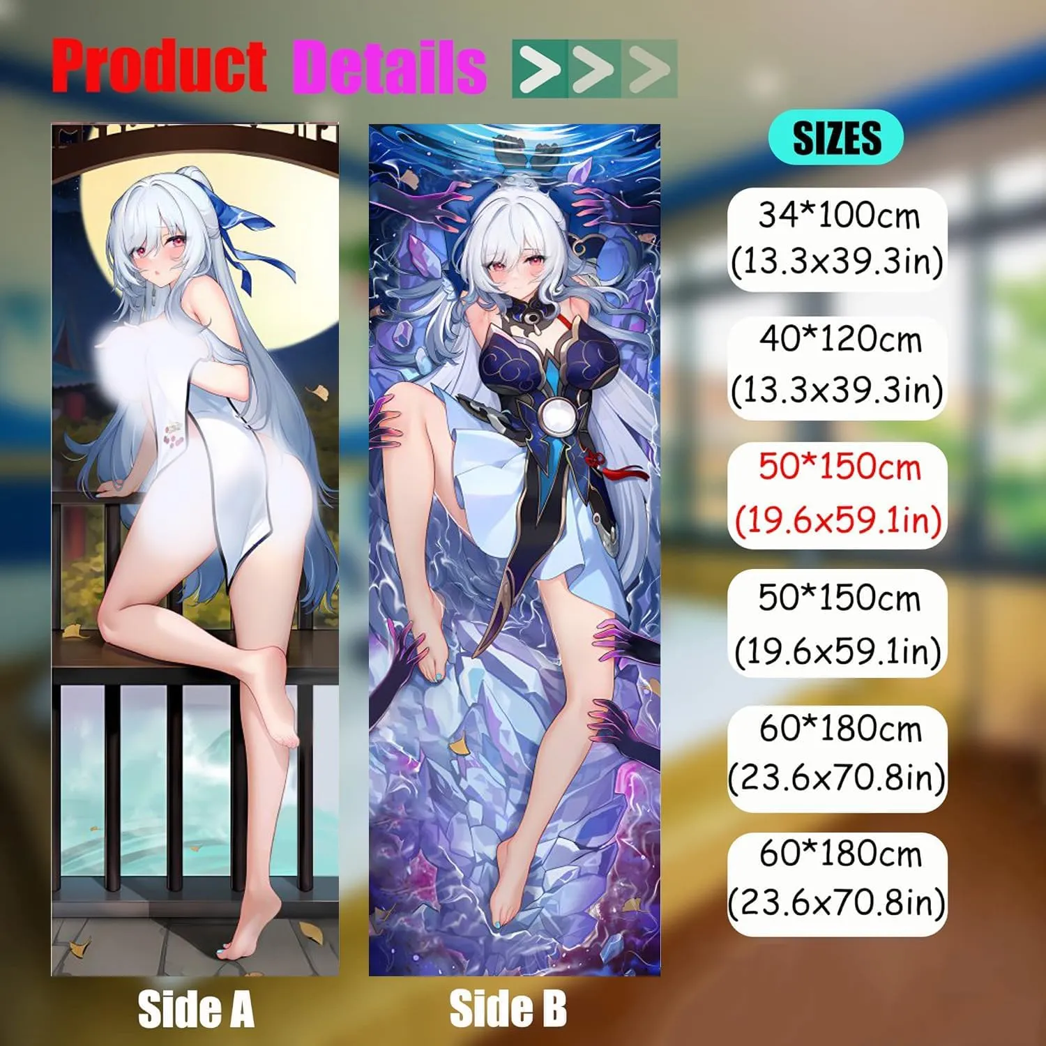 Dakimakura Anime Honkai: Star Rail Hugging Body Pillow Case, 19""x59"" Throw Pillow Cover, Double-Sided Print Bedding Decorative Pillowcase (Jingliu), FA09K