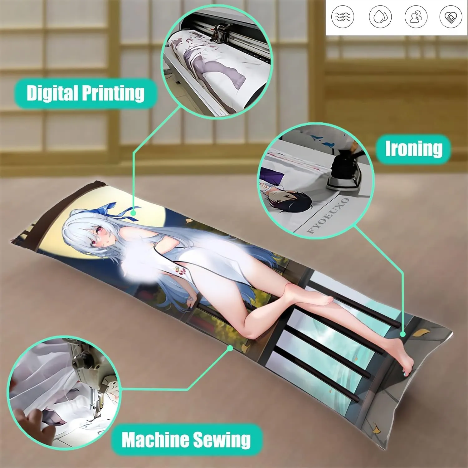 Dakimakura Anime Honkai: Star Rail Hugging Body Pillow Case, 19""x59"" Throw Pillow Cover, Double-Sided Print Bedding Decorative Pillowcase (Jingliu), FA09K