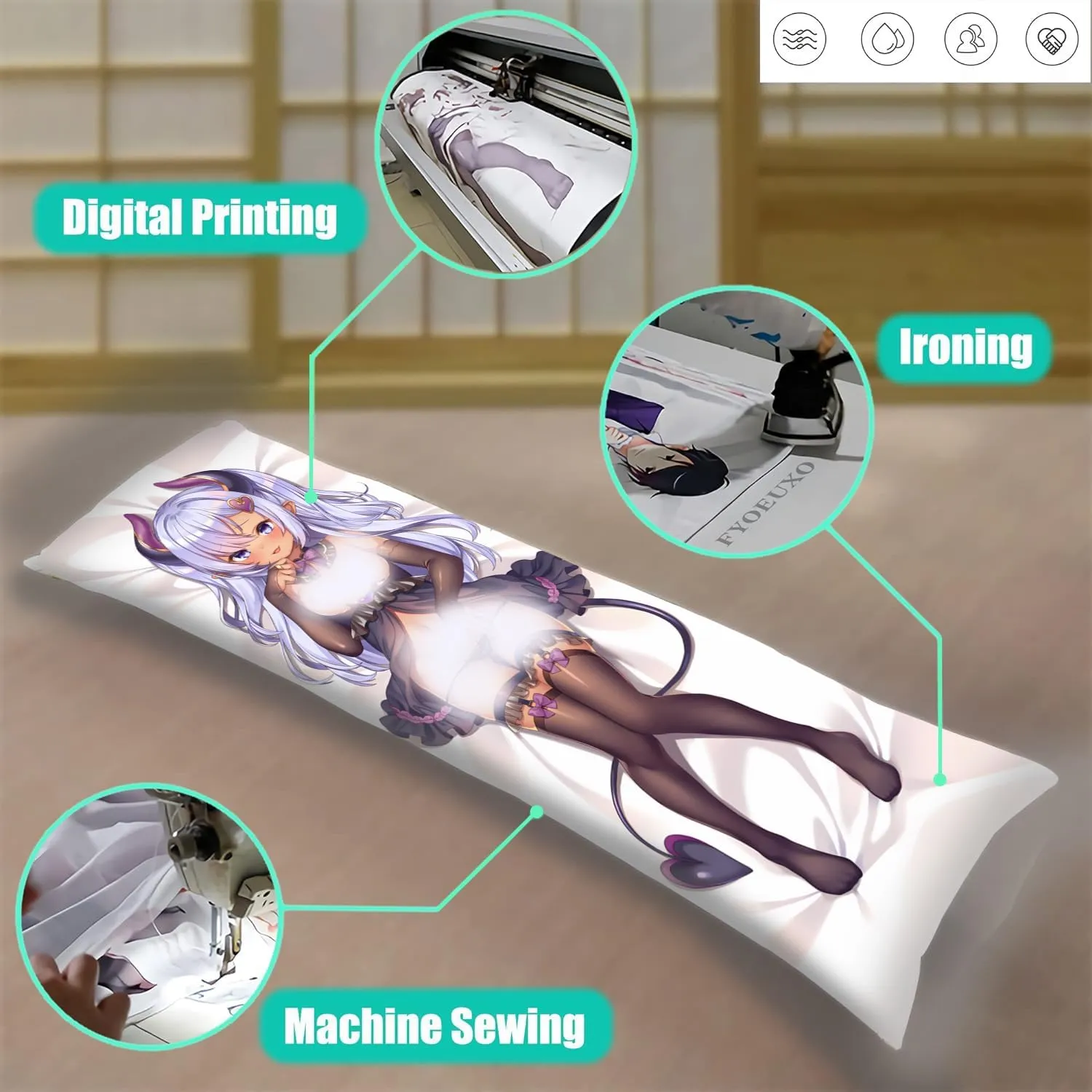 Dakimakura Anime Original Hugging Body Pillow Case, 19""x59"" Throw Pillow Cover, Double-Sided Print Bedding Decorative Pillowcase (A), FA08K