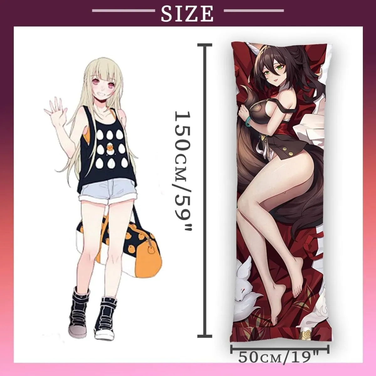 Dakimakura Genshin Impact Raiden Shogun 20"x59"Anime Pillowcase Double-Sided Pattern Hugging Body Pillow Cover Case (Seele)