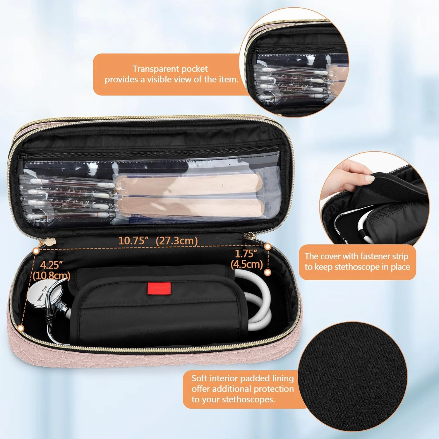 Damero Double Layer Stethoscope Case Compatible with 3M Littmann/ADC/Omron Stethoscope, Stethoscope Carrying Case Travel Bag for Nurse Accessories, Misty Rose