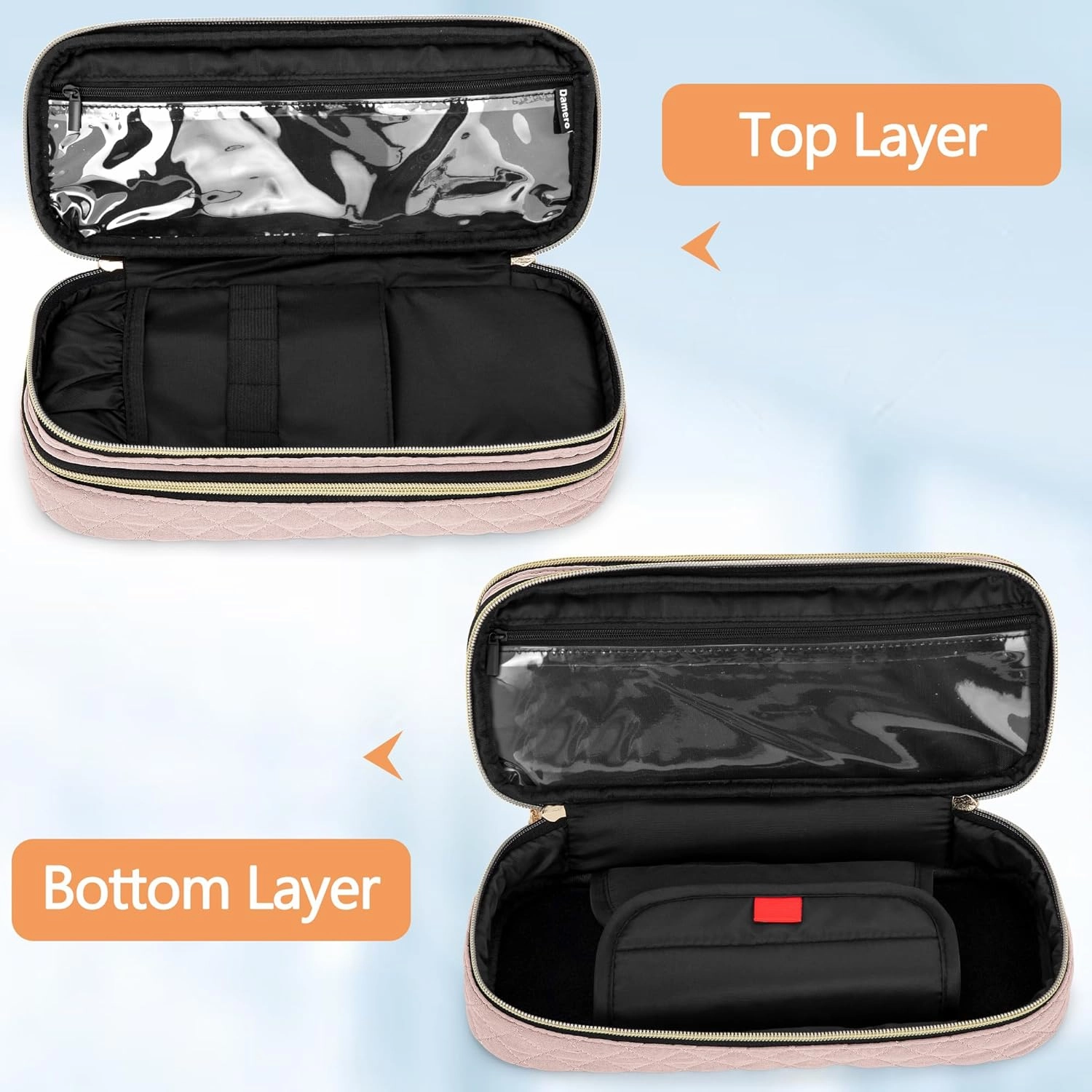 Damero Double Layer Stethoscope Case Compatible with 3M Littmann/ADC/Omron Stethoscope, Stethoscope Carrying Case Travel Bag for Nurse Accessories, Misty Rose