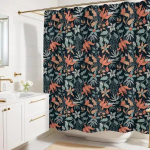 Dark Coral Floral Print Shower Curtain - Moody Modern Black Flowers Pattern - Modern Home Decor - Vintage Botanical Style Cool Fabric Shower Curtain For Any Bathroom - 72x72 Inches (Dark Floral)