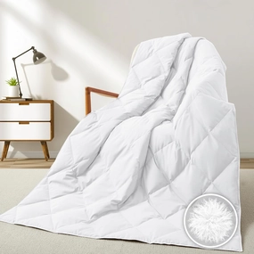 Deodar Natural Down Fiber Throw Blanket Couch, Sofa Down Fiber Blanket Throws Outdoor Lightweight Peach Skin Fabric,50"X70",White