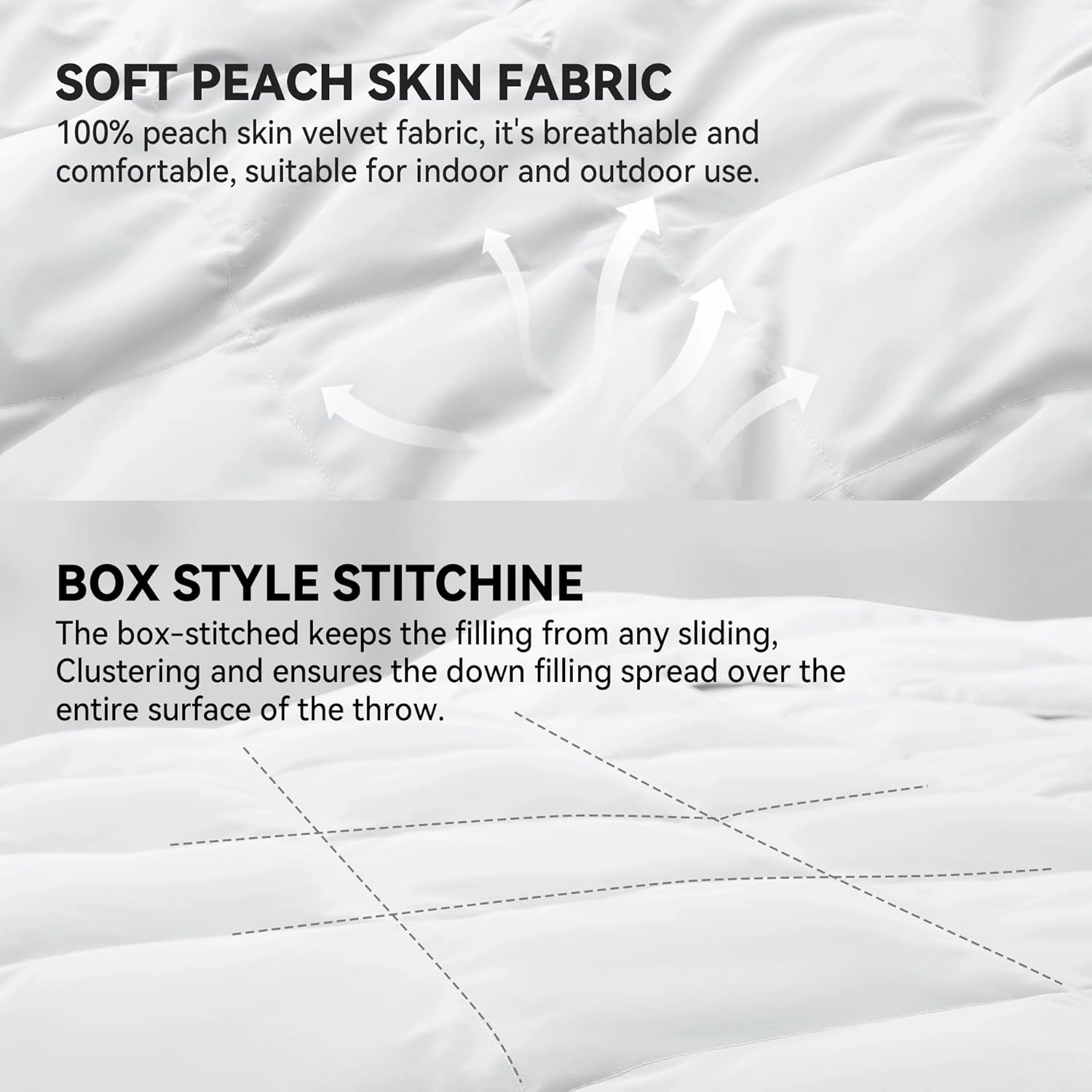 Deodar Natural Down Fiber Throw Blanket Couch, Sofa Down Fiber Blanket Throws Outdoor Lightweight Peach Skin Fabric,50"X70",White