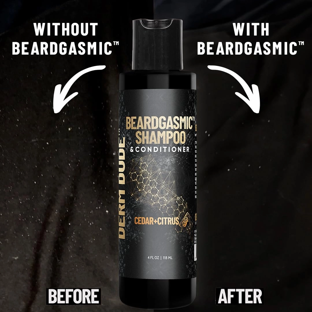 Derm Dude Beard Grooming Kit for Men | Includes Growth Oil, Biotin Spray, 2-in-1 Shampoo & Conditioner, Balm, Anti-Static Comb and Brush | For Thicker Fuller Facial Hair