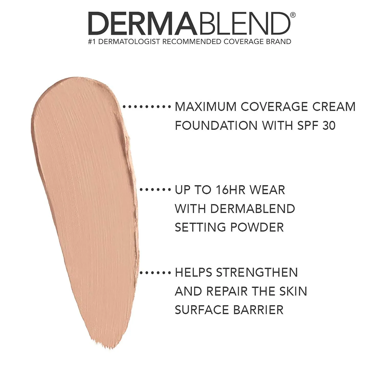Dermablend Cover Crème Full Coverage Foundation Makeup, Hydrating Cream Concealer for Dark Circles and Blemishes, Maximum Coverage with Mineral Sunscreen SPF 30, 1 OZ