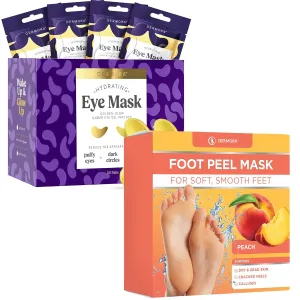 DERMORA Golden Glow Under Eye Patches 50 Pairs and Peach Foot Peel Masks 2 Pack