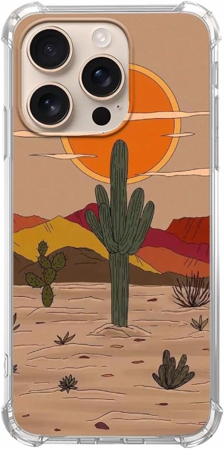Desert Sunset Cactus Art Case Compatible with iPhone 16 Pro Max, Landscape Nature Case for iPhone 16 Pro Max, Trendy Cool Soft TPU Bumper Case Cover