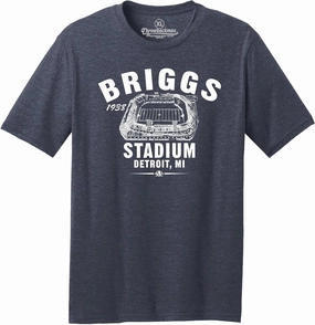 Detroit's Briggs Stadium 1938 Football Classic Cut, Short Sleeve Navy Heather Tee Shirt