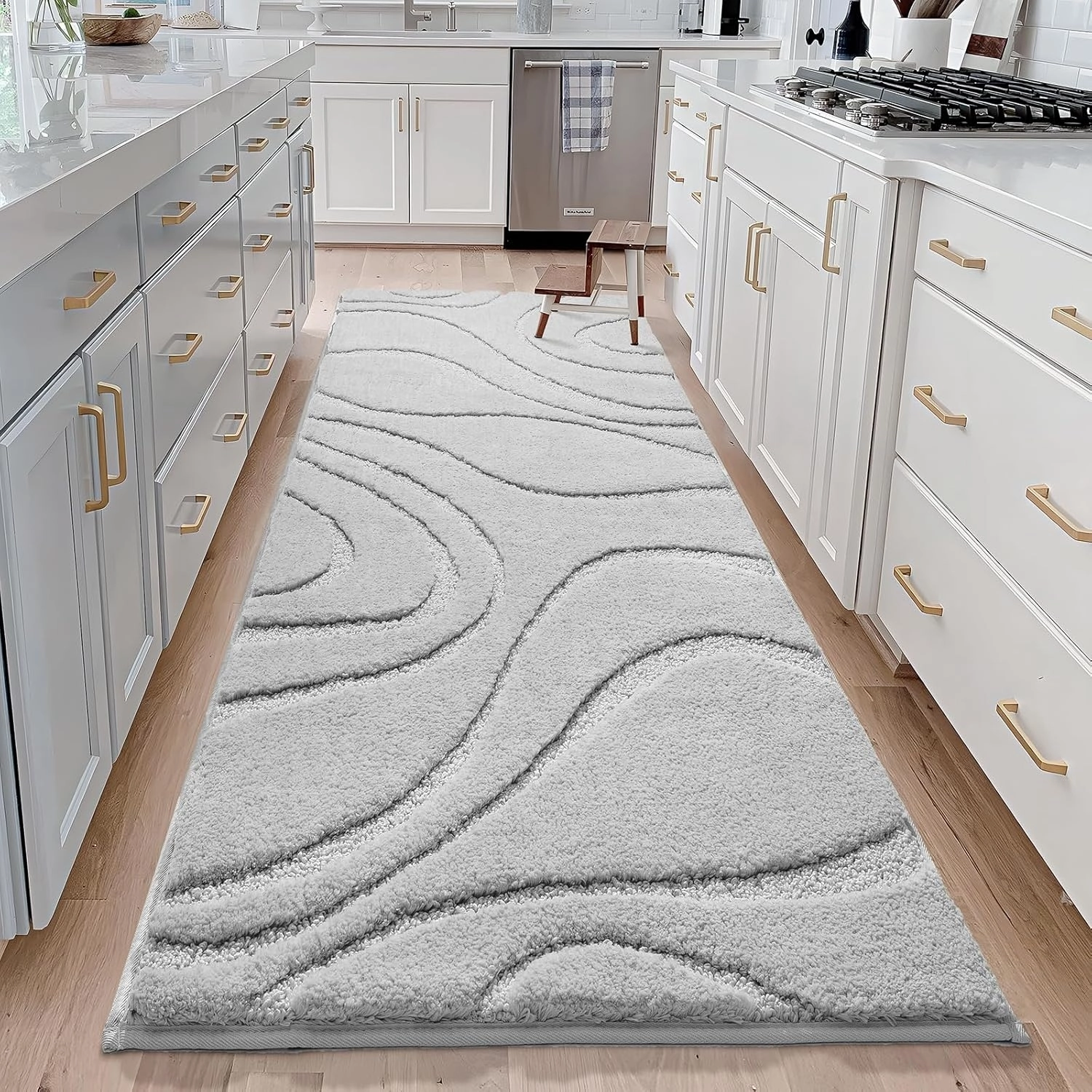 DEXDE Bathroom Rugs Mat Runner 24 x 60 Inch, Light Gray Bath Rugs Extra Long Non-Slip Machine Wash Dry Bath Mats Large Soft and Absorbent Microfiber Carpet for Bathroom Floor, Tub and Shower
