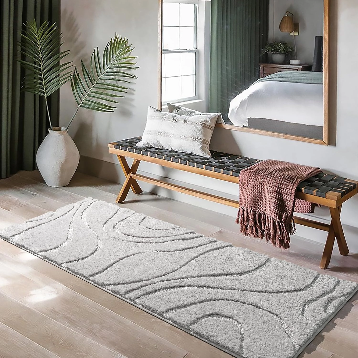 DEXDE Bathroom Rugs Mat Runner 24 x 60 Inch, Light Gray Bath Rugs Extra Long Non-Slip Machine Wash Dry Bath Mats Large Soft and Absorbent Microfiber Carpet for Bathroom Floor, Tub and Shower