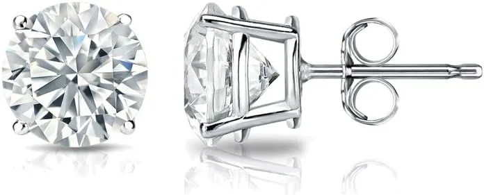 Diamond Wish - 1/4 Carat Diamond Round Stud Earrings for Women in 14k White Gold (I2-I3, cttw) 4-Prong Basket Push Back