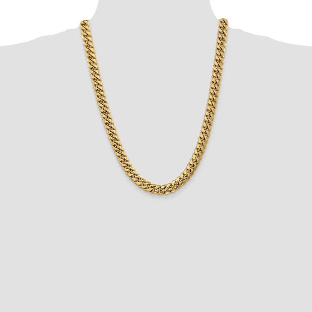 Diamond2Deal 14k Yellow Gold 9.3mm Semi-Solid Miami Cuban Chain Bracelet