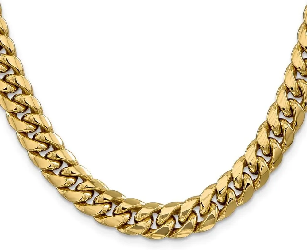 Diamond2Deal 14k Yellow Gold 9.3mm Semi-Solid Miami Cuban Chain Bracelet