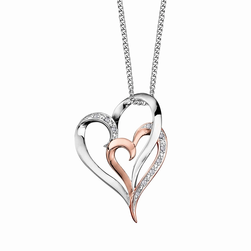 Diamond and Two-Tone Gold Interlocked Heart Pendant
