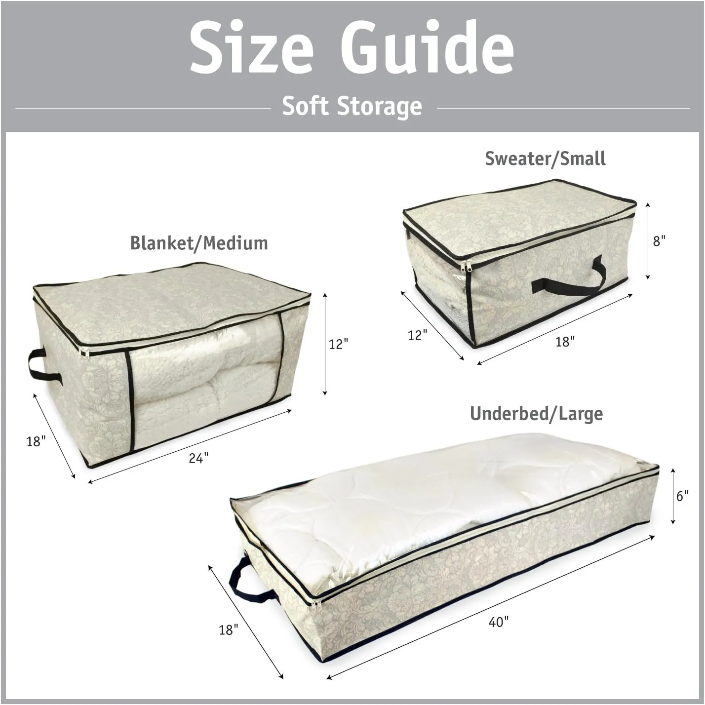 DII Breathable Closet Soft Storage Bag, Gray, Chest Size