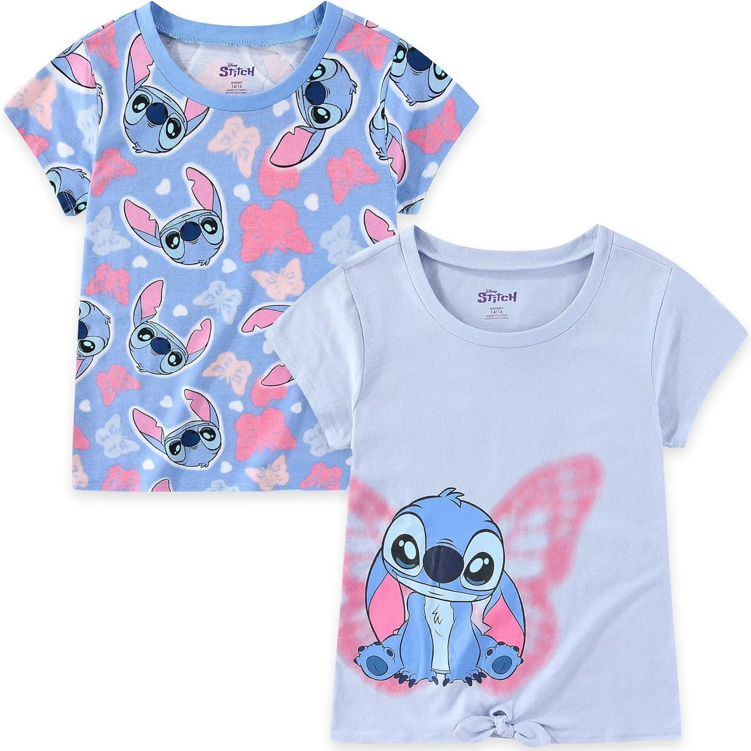 Disney Lilo & Stitch Girls 2 Pack Short Sleeve T-Shirt for Big Kids