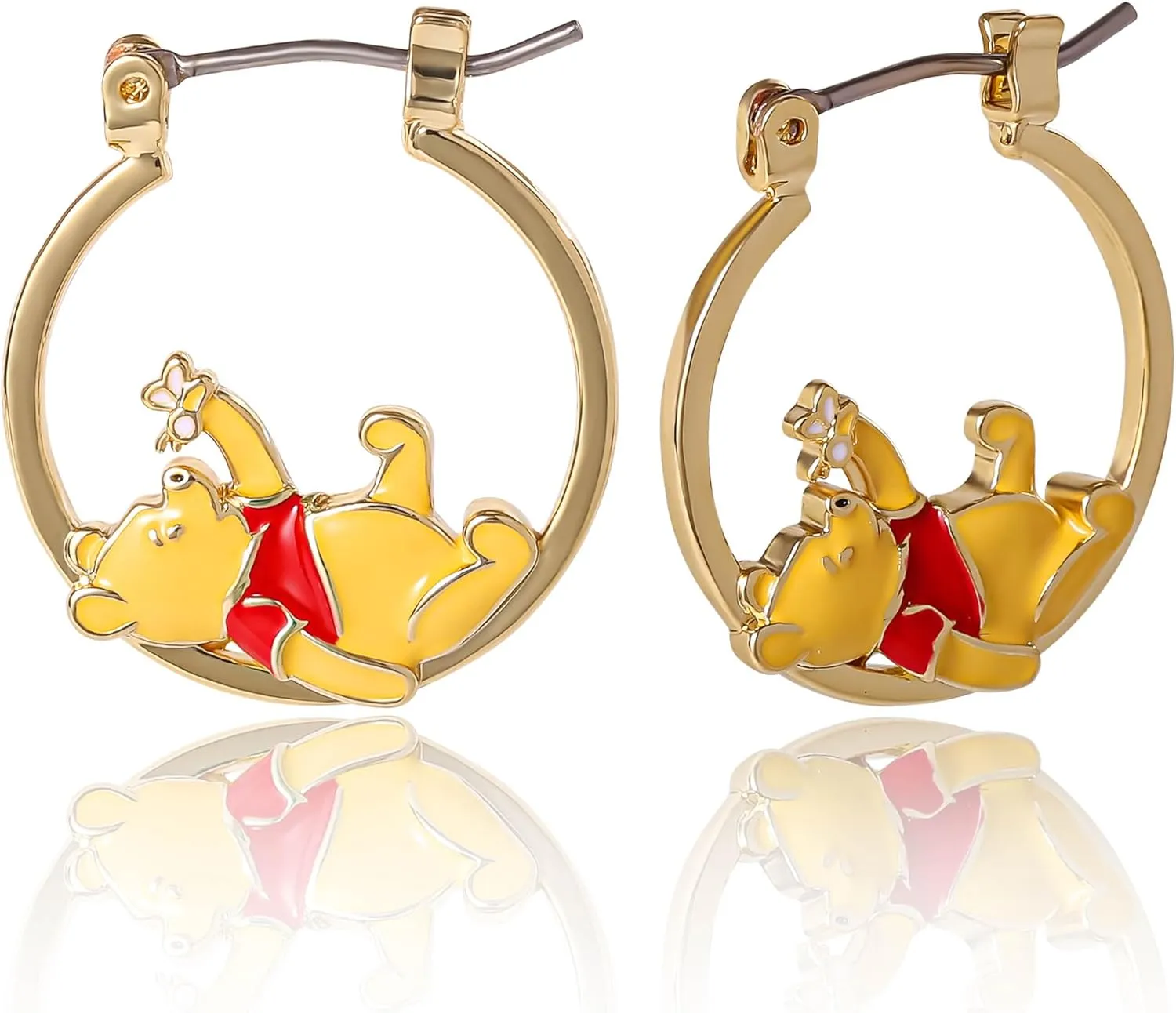 Disney Piglet and Winnie the Pooh Hoop Earrings for Women Official License, 18k Gold Flash-Plated Winnie the Pooh Earrings