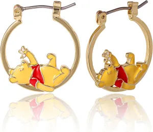 Disney Piglet and Winnie the Pooh Hoop Earrings for Women Official License, 18k Gold Flash-Plated Winnie the Pooh Earrings