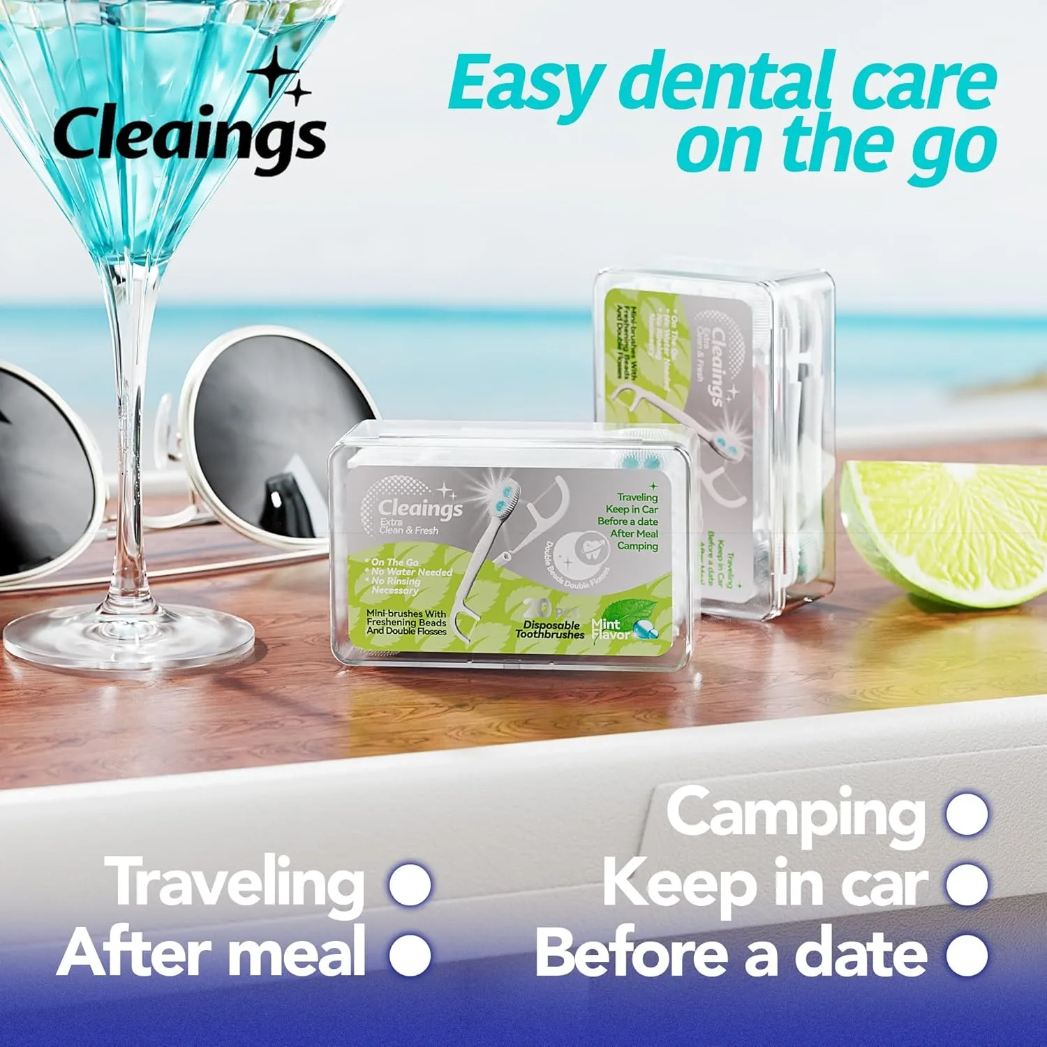 Disposable Toothbrushes with Double Cleaning Beads Toothpaste and Clean Floss Picks for Work or Travel - 20 pcs-Mixed Flavor（Pack of 5）