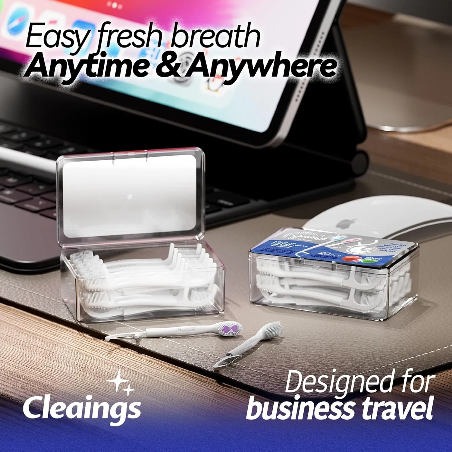 Disposable Toothbrushes with Double Cleaning Beads Toothpaste and Clean Floss Picks for Work or Travel - 20 pcs-Mixed Flavor（Pack of 5）