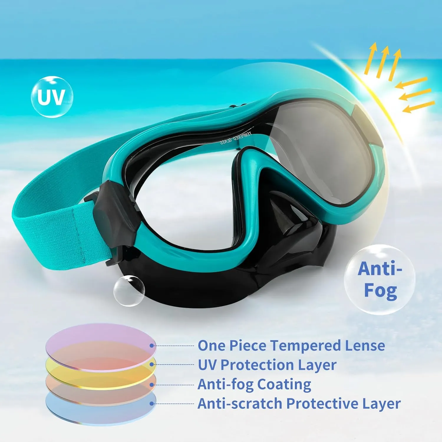 Diving Mask , Professional Anti-Fog Snorkel Goggles, Anti-Leak Swim Mask with Soft Adjustable Strap & Mesh Bag, Earplug