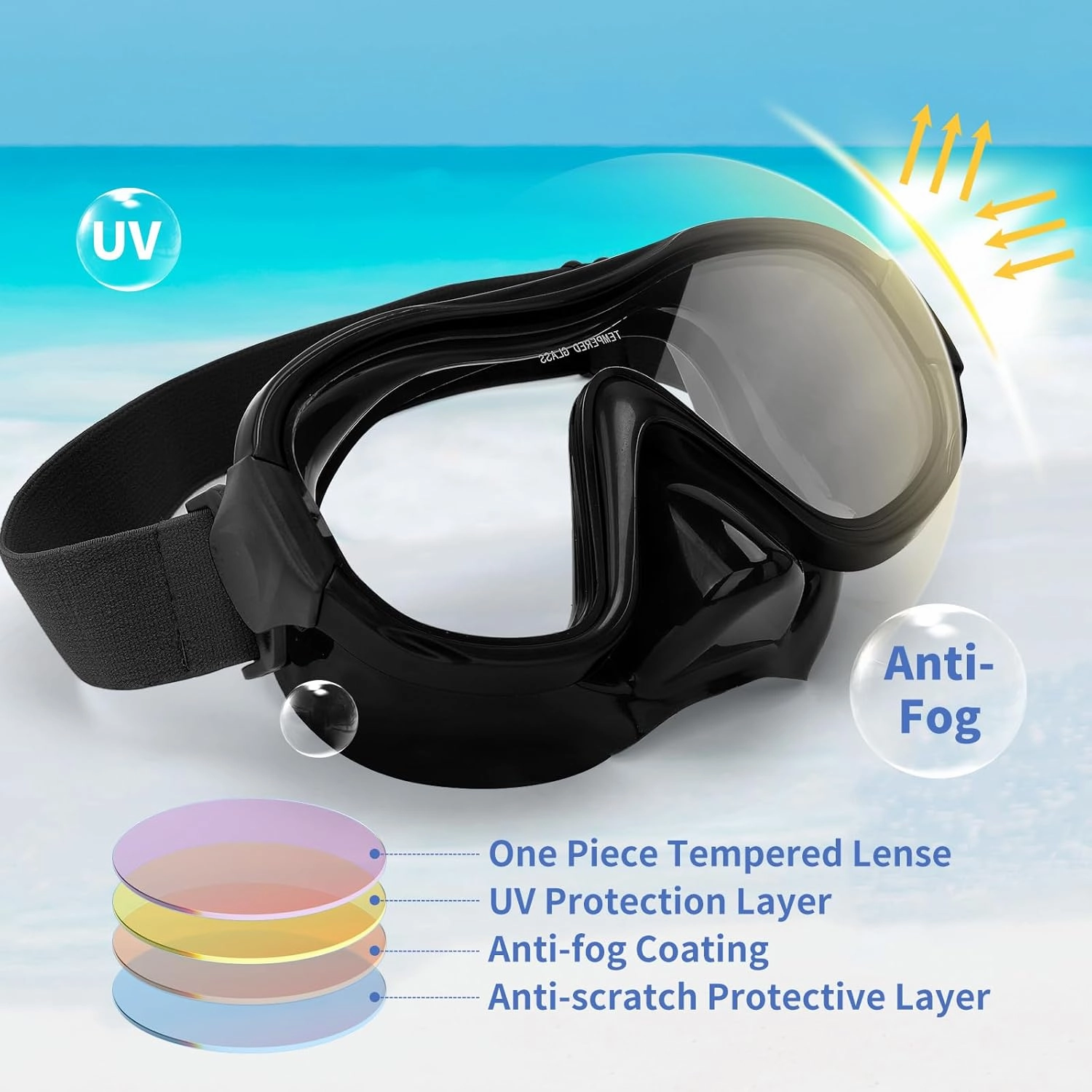 Diving Mask , Professional Anti-Fog Snorkel Goggles, Anti-Leak Swim Mask with Soft Adjustable Strap & Mesh Bag, Earplug