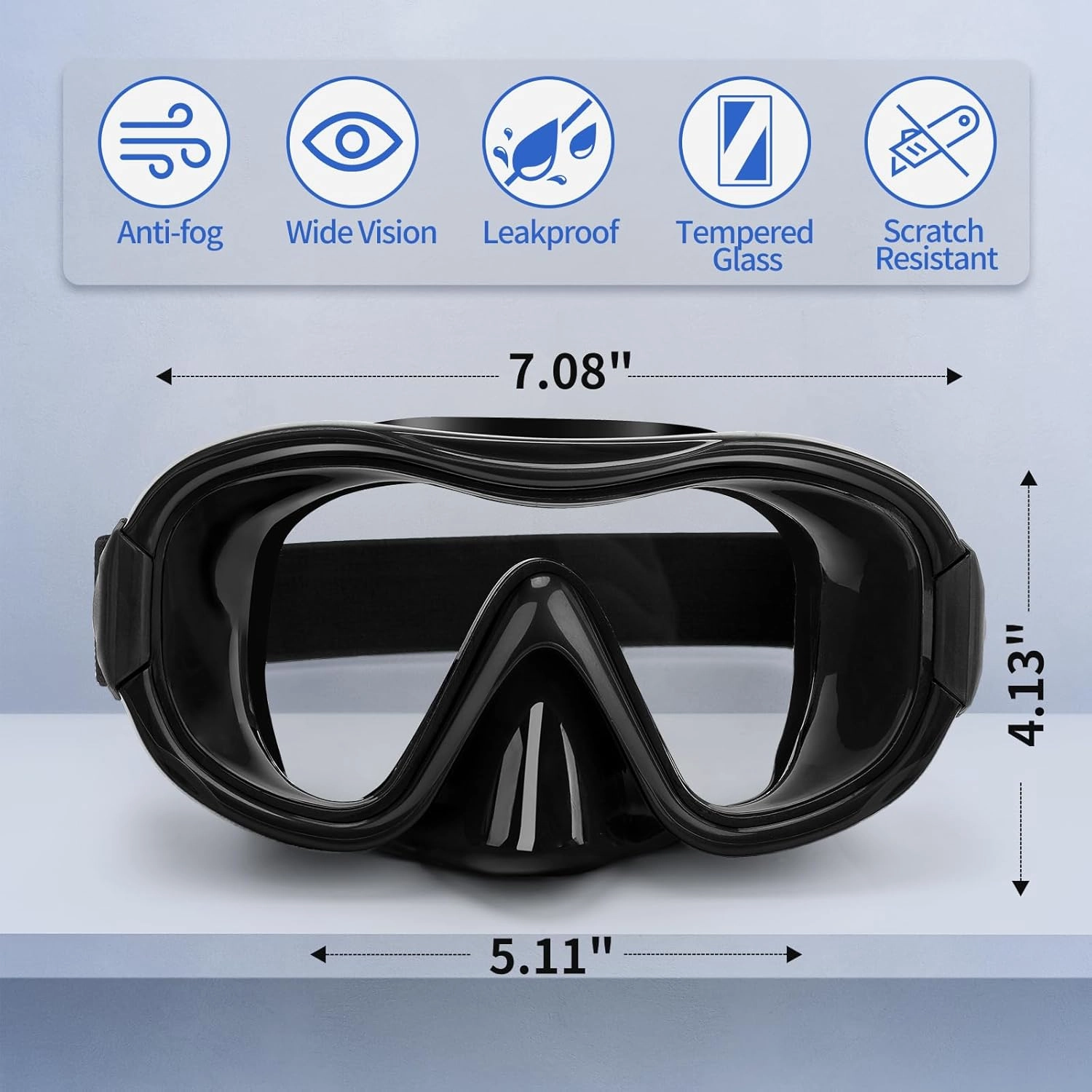 Diving Mask , Professional Anti-Fog Snorkel Goggles, Anti-Leak Swim Mask with Soft Adjustable Strap & Mesh Bag, Earplug