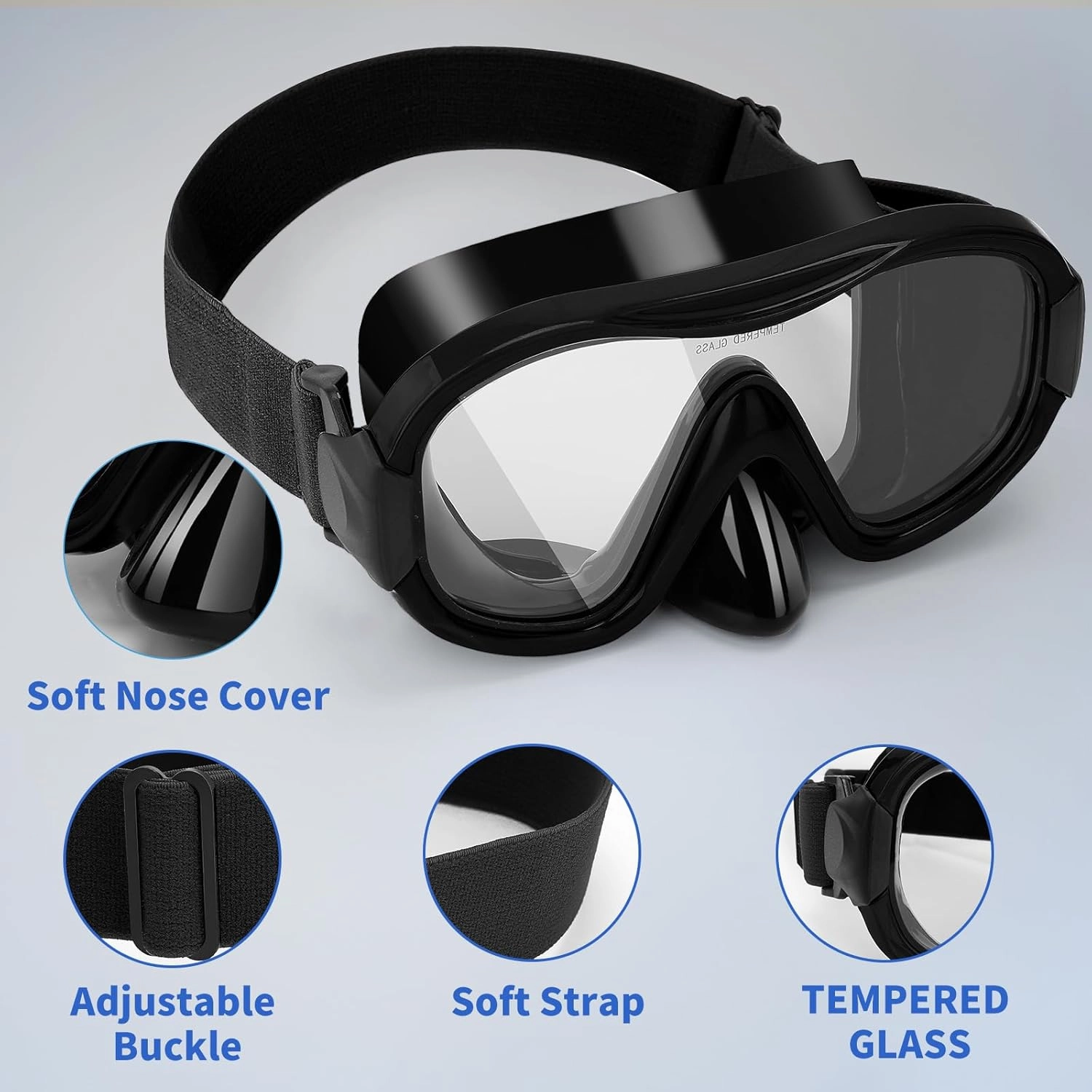 Diving Mask , Professional Anti-Fog Snorkel Goggles, Anti-Leak Swim Mask with Soft Adjustable Strap & Mesh Bag, Earplug
