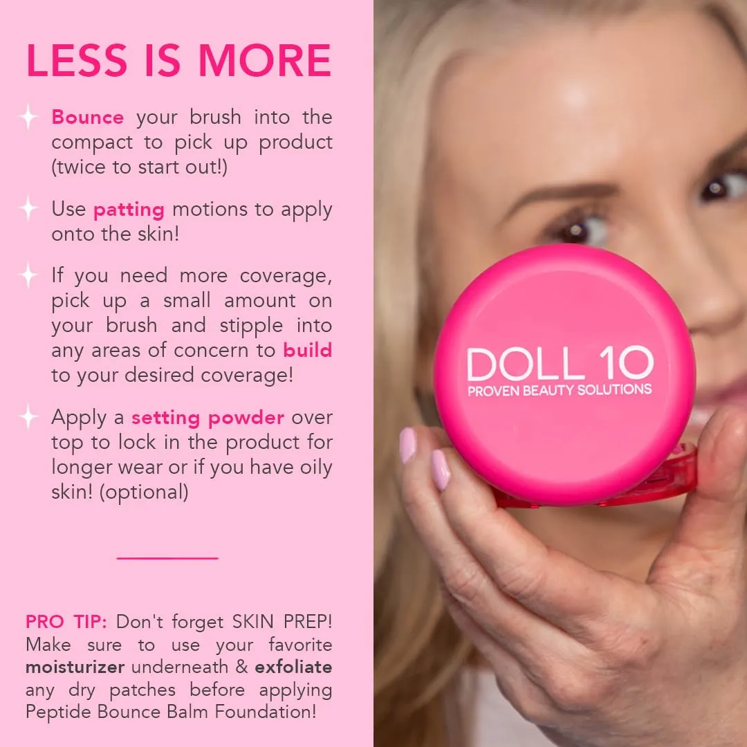 Doll 10 Peptide Bounce Balm Foundation™ – Hydrating, Age-Defying Foundation for Older Women, All Skin Types – Vegan, Clean, Natural, Medium Buildable Coverage, Blurs Fine Lines - [Medium]
