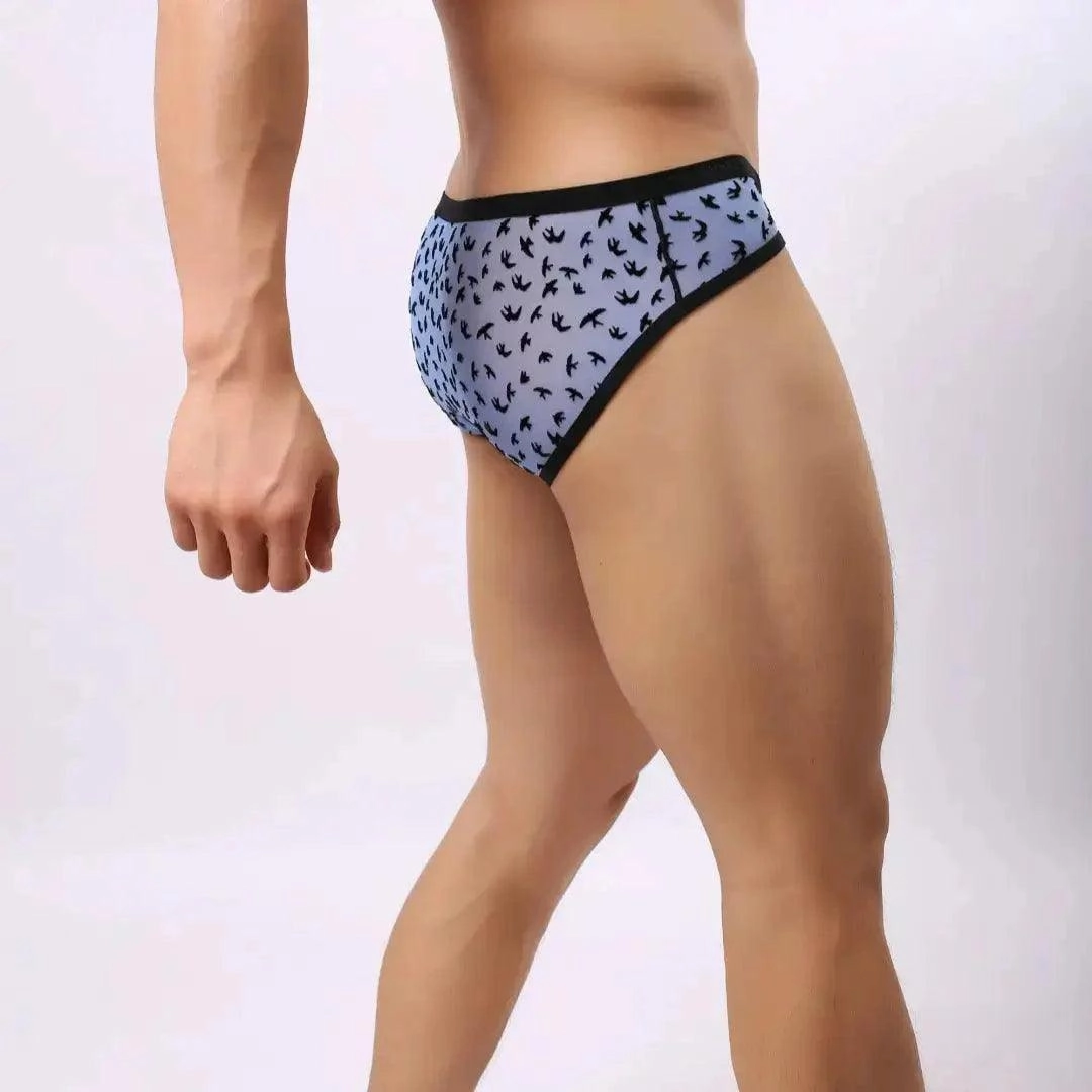 DomiGe Mesh Briefs Velvet Sheer Male Skulls Print Sexy Underwear