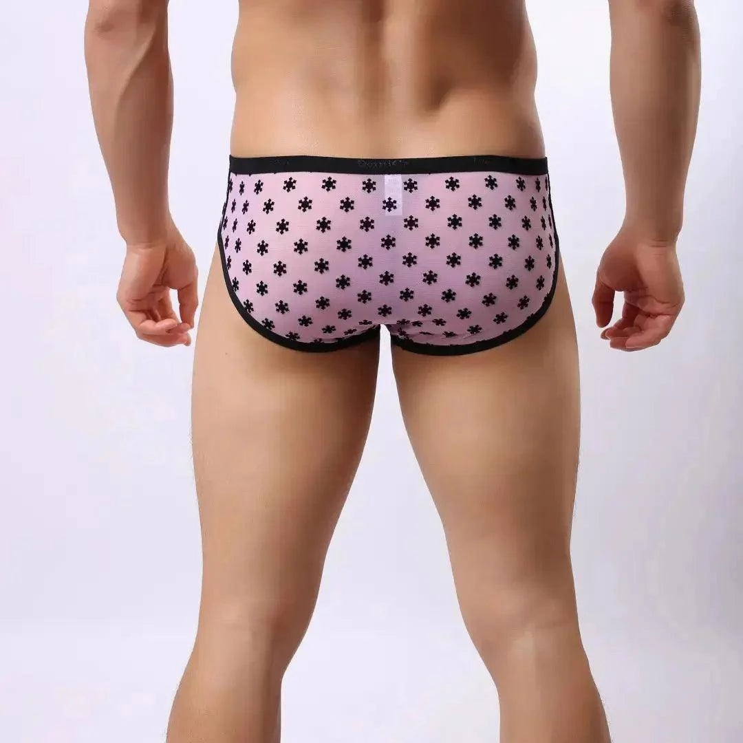DomiGe Mesh Briefs Velvet Sheer Male Skulls Print Sexy Underwear