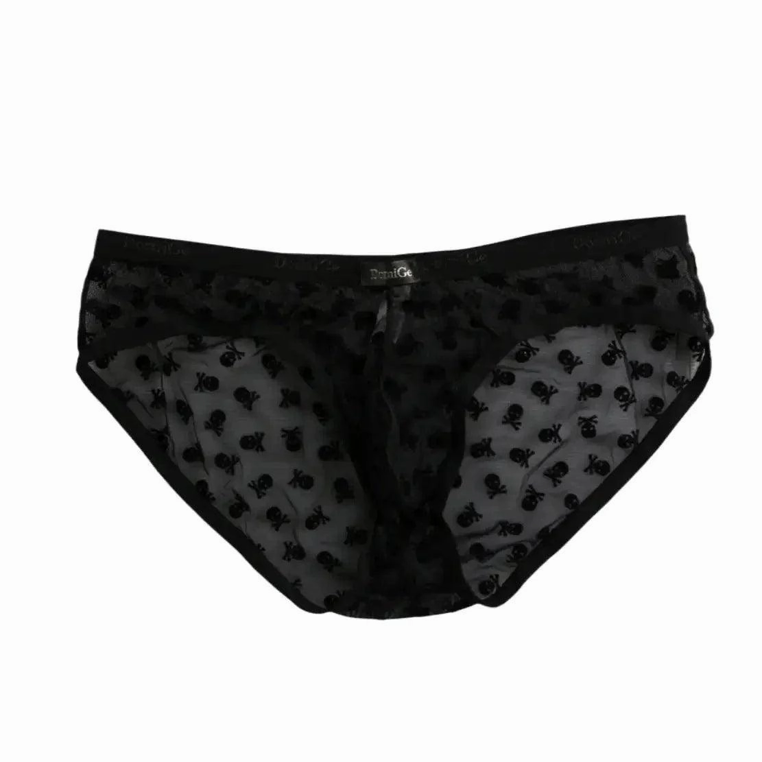 DomiGe Mesh Briefs Velvet Sheer Male Skulls Print Sexy Underwear