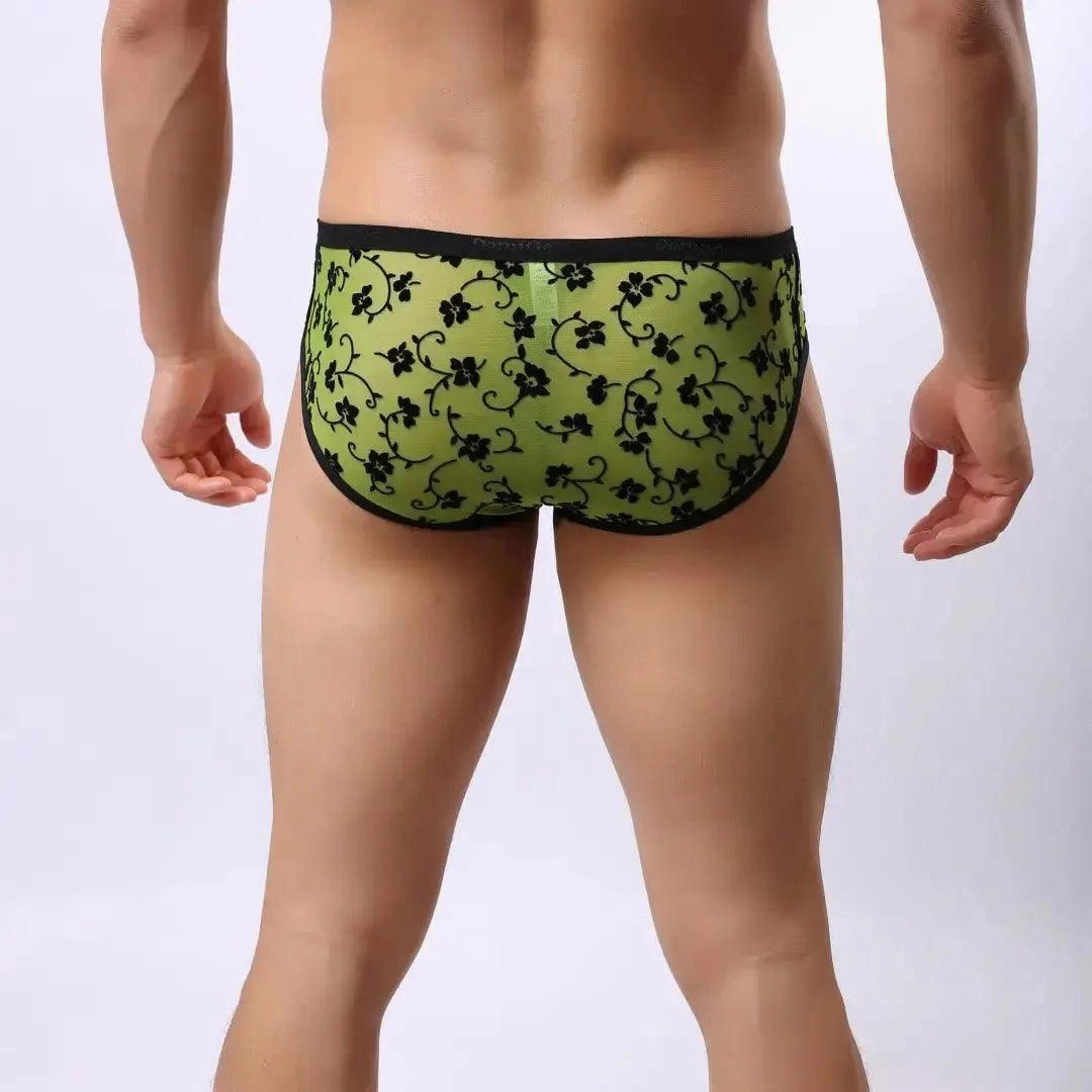 DomiGe Mesh Briefs Velvet Sheer Male Skulls Print Sexy Underwear